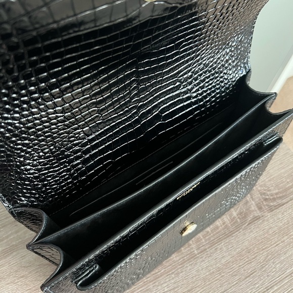 Saint Laurent Sunset Crossbody Bag Crocodile Embossed Leather Large - Picture 9 of 11